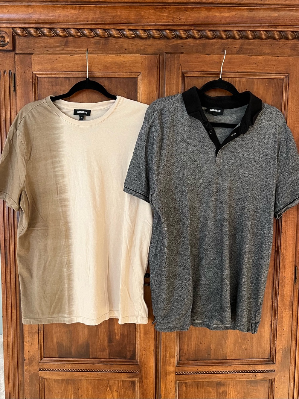 Express (2) Men’s Shirts | SZ L | Black Polo | Tan Two Tone Tee  | Like New